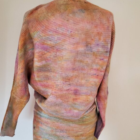 Donna Karan wool sweater dress Purple Pink blue yellow peach rainbow dyed 2 4 6 - Picture 3 of 8